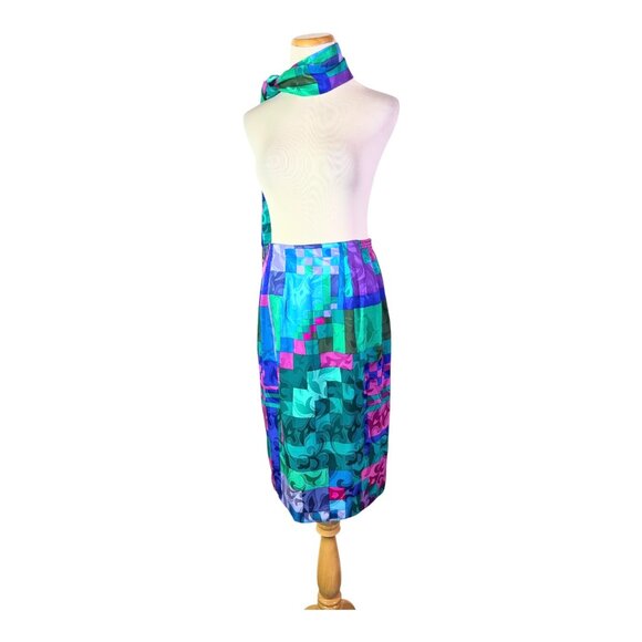 Vintage Anne Crimmins for Umi Skirt and Scarf Set Matching Silk Size 4 - Picture 11 of 13